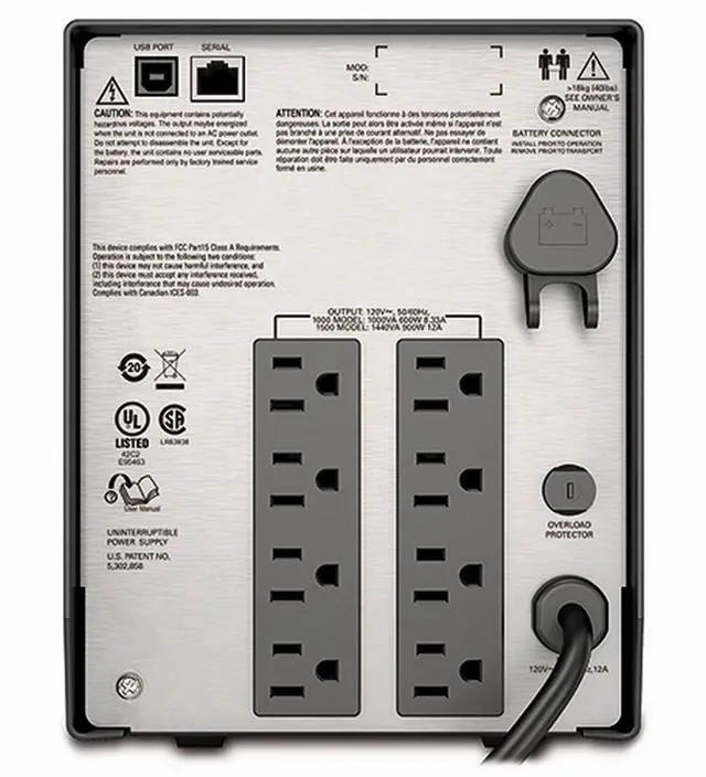 Alt view image 3 of 3 - APC SMC1000 Smart-UPS Battery Power Backup LCD 1000VA 600W 120V Tower Desktop
