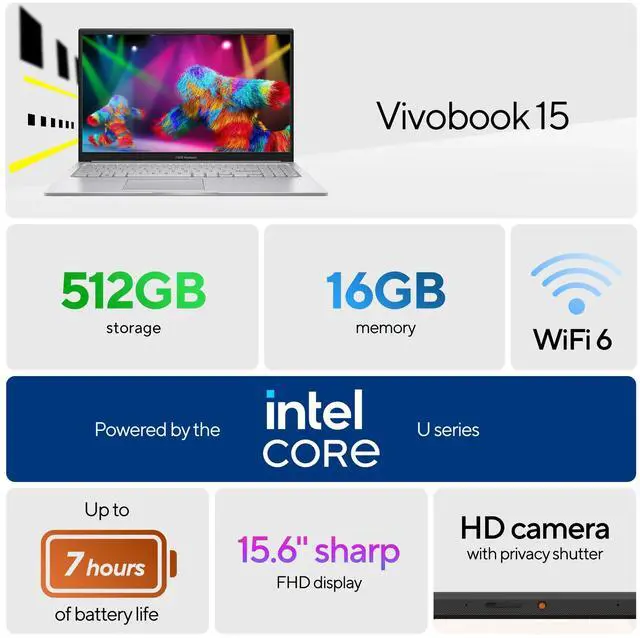 Alt view image 2 of 7 - ASUS Vivobook 15.6 FHD IPS PC Laptop Intel Core 5 120U 16GB RAM, 512GB SSD, Cool Silver