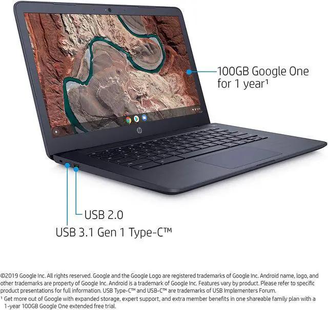 Alt view image 7 of 8 - HP Chromebook AMD A4-9120 4GB Memory 32 GB eMMC SSD 14.0" Non-Touch Screen Chrome OS 14-db0080nr