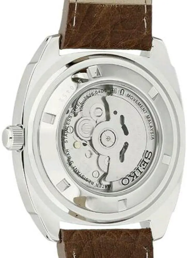 Alt view image 4 of 9 - Seiko Men's SNKN37 Stainless Steel Automatic Self-Wind Watch with Brown Leather Band
