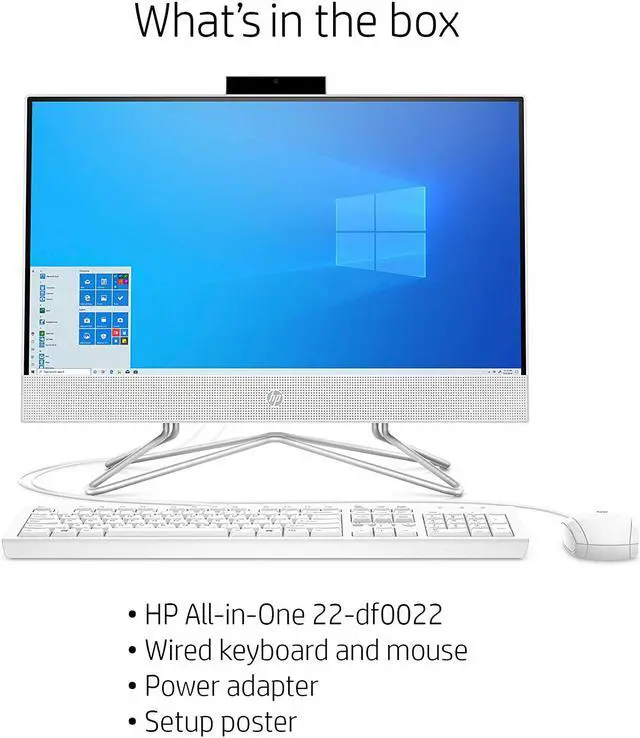 Alt view image 3 of 15 - HP Pavilion All-in-One 22-inch Computer, AMD Athlon Gold 3150U, AMD Radeon Graphics, 4 GB RAM, 256 GB SSD, Windows 10 (22-df0022, Snow White) (13Z67AA#ABA)