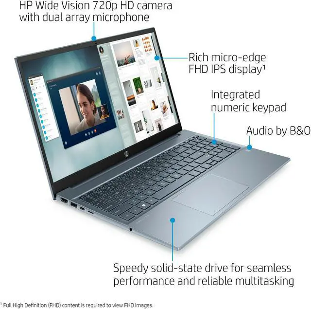 Alt view image 3 of 8 - HP Pavilion 15.6" Blue Laptop Notebook 15-eh0050wm 512GB SSD 8GB RAM Ryzen 5