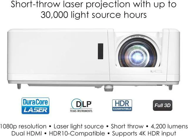 Alt view image 3 of 6 - Optoma GT1090HDR Short Throw Laser Home Theater Projector | 4K HDR Input | Lamp-Free Reliable Operation 30,000 Hours | Bright 4,200 lumens for Day and Night | Short Throw