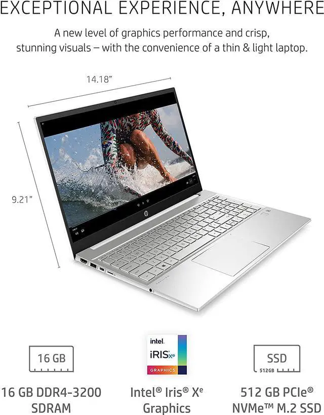 Alt view image 4 of 6 - HP Pavilion 15 Laptop, 11th Gen Intel Core i7-1165G7 Processor, 16 GB RAM, 512 GB SSD Storage, Full HD IPS Micro-Edge Display, Windows 10 Pro, Compact Design, Long Battery Life (15-eg0021nr, 2020)