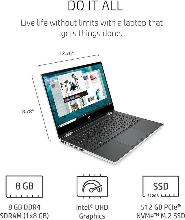 Alt view image 4 of 5 - HP Pavilion x360 14 2-in-1 Laptop, 10th Generation Intel Core i5-10210U Processor, 8 GB Ram, 512 GB SSD Storage, 14” Full HD Touch Screen, Windows 10 Home, Backlit Keyboard (14-dh1021nr, 2020)