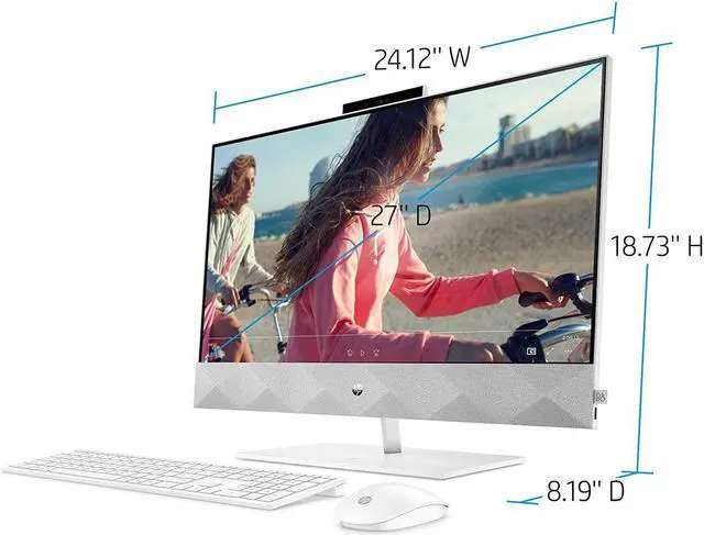 Alt view image 4 of 6 - HP Pavilion All-in-One Desktop Computer, 27-inch Full HD Touchscreen, Intel Core i7-10700T Processor, Intel UHD Graphics 630, 16 GB Ram, 1 TB SSD Storage (27-d0080, Snowflake White) PC Desktop