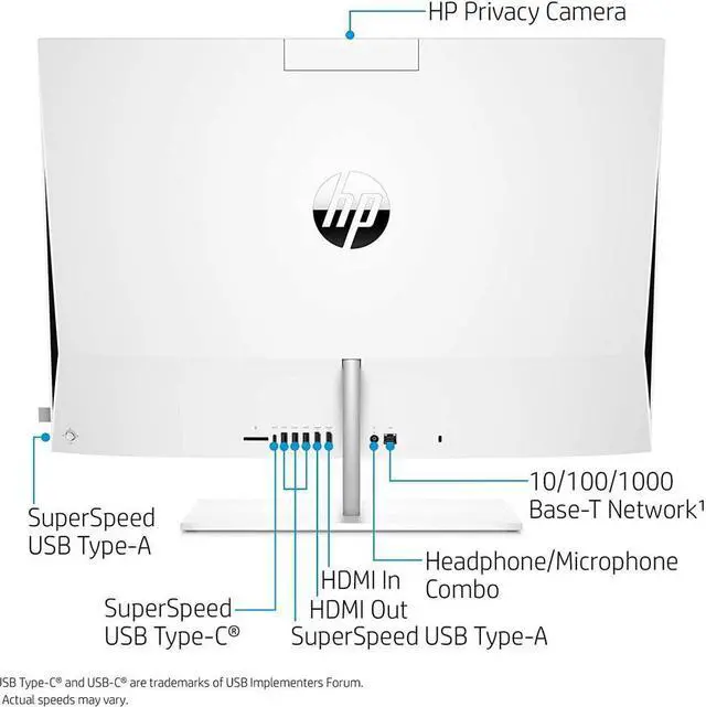 Alt view image 2 of 6 - HP Pavilion All-in-One Desktop Computer, 27-inch Full HD Touchscreen, Intel Core i7-10700T Processor, Intel UHD Graphics 630, 16 GB Ram, 1 TB SSD Storage (27-d0080, Snowflake White) PC Desktop