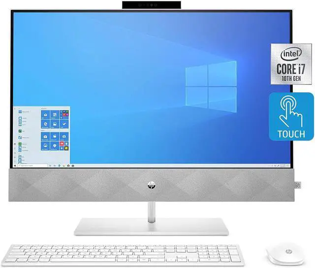 Alt view image 3 of 6 - HP Pavilion All-in-One Desktop Computer, 27-inch Full HD Touchscreen, Intel Core i7-10700T Processor, Intel UHD Graphics 630, 16 GB Ram, 1 TB SSD Storage (27-d0080, Snowflake White) PC Desktop