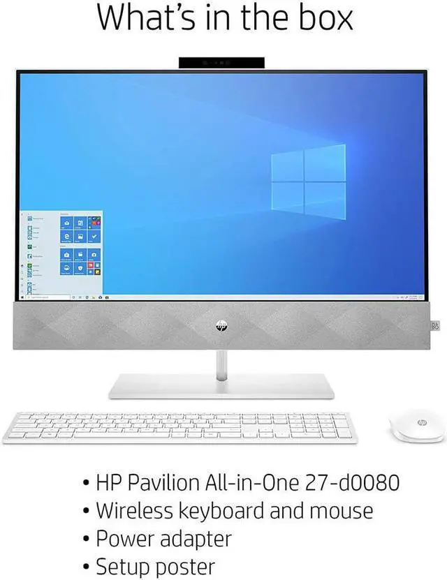 Alt view image 5 of 6 - HP Pavilion All-in-One Desktop Computer, 27-inch Full HD Touchscreen, Intel Core i7-10700T Processor, Intel UHD Graphics 630, 16 GB Ram, 1 TB SSD Storage (27-d0080, Snowflake White) PC Desktop