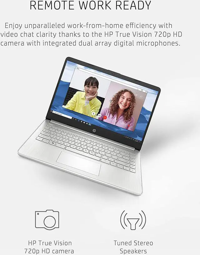 Alt view image 2 of 5 - HP 14 Laptop, AMD Athlon Gold 3150U, 4 GB RAM, 128 GB SSD Storage, 14-inch HD Display, Windows 10 in S Mode, Long Battery Life, Webcam with Dual Mics, Thin & Light Design (14-fq0090nr, 2021)