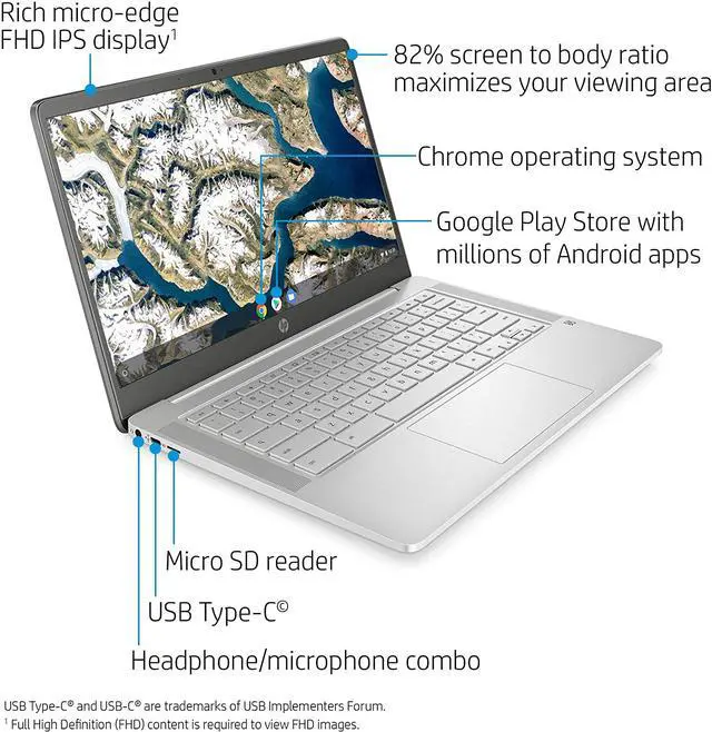 Alt view image 6 of 17 - HP Chromebook 14-inch FHD Laptop, Intel Celeron N4000, 4 GB RAM, 32 GB eMMC, Chrome (14a-na0060nr, Ceramic White)