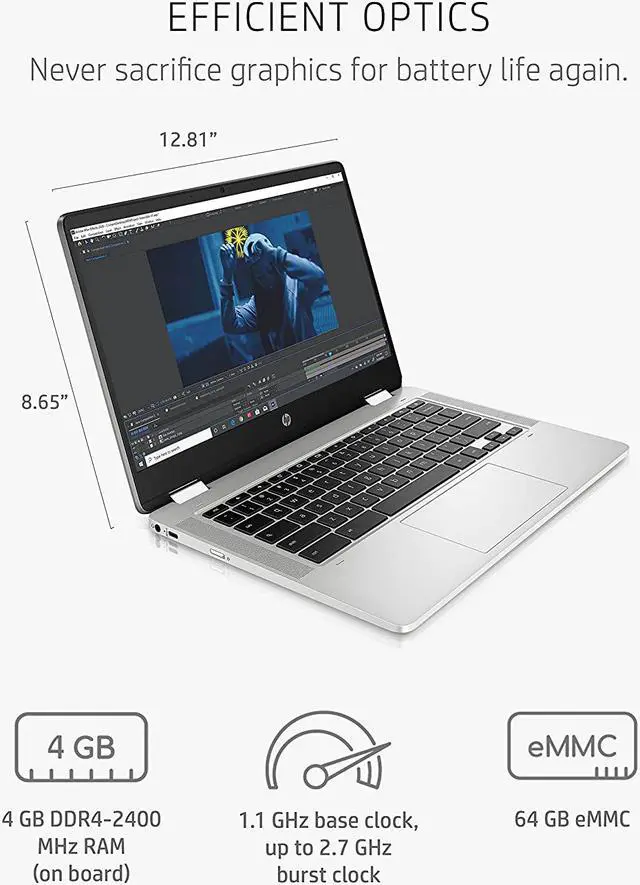 Alt view image 3 of 5 - HP Chromebook x360 14a 2-in-1 Laptop, Intel Pentium Silver N5000 Processor, 4 GB RAM, 64 GB eMMC, 14" HD Display, Chrome OS with Webcam & Dual Mics, Work, Play, Long Battery Life (14a-ca0022nr, 2021)