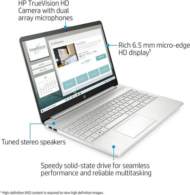 Alt view image 5 of 5 - HP 15 Laptop, AMD Ryzen 7 3700U Processor, 8 GB RAM, 256 GB SSD, HD Display, Windows 10 Home (15-ef0022nr, Natural Silver) Notebook