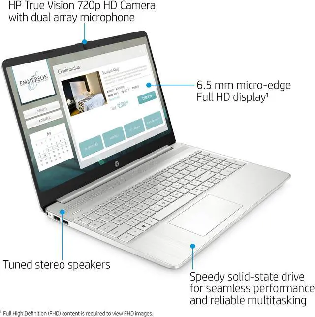 Alt view image 3 of 7 - HP 15.6" FHD, Ryzen 5-5500, 8GB RAM, 256GB SSD, Silver 15-ef2127wm Laptop Notebook