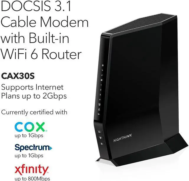 Alt view image 4 of 7 - Nighthawk DOCSIS 3.1 Two-in-One Cable Modem + WiFi 6 Router Combo, 2.7Gbps, 90-day of NETGEAR Armor included (CAX30S)