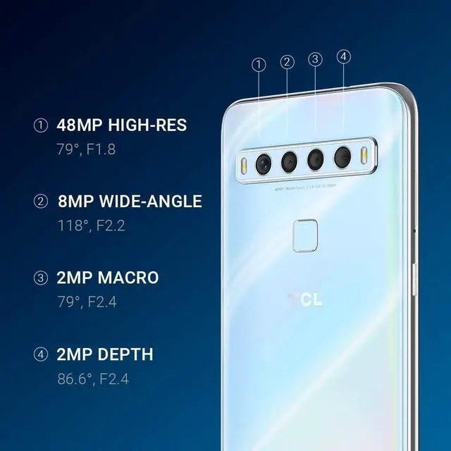 Alt view image 4 of 7 - TCL 10L, Unlocked Android Smartphone with 6.53" FHD + LCD Display, 48MP Quad Rear Camera System, 64GB+6GB RAM, 4000mAh Battery - Arctic White