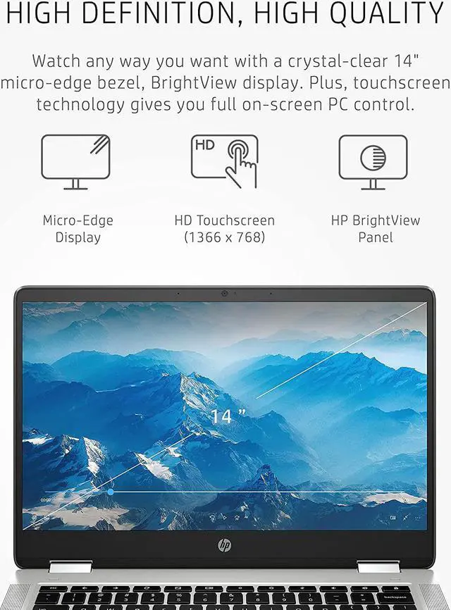 Alt view image 3 of 19 - HP Chromebook x360 14a-ca0040nr 14" HD Touch Laptop Intel Celeron N4020 1.10GHz up to 2.80GHz Intel UHD Graphics 600 4GB LPDDR4-2400 RAM 32GB eMMC ChromeOS - 4A6G3UA