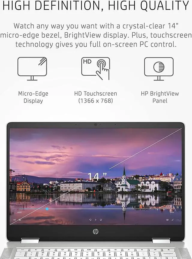 Alt view image 2 of 6 - HP Chromebook x360 14 Laptop, Intel Celeron Processor, 4 GB RAM, 32 GB eMMC, 14” HD (1366 x 768), Chrome OS, Webcam & Dual Mics, Work, Streaming, School, Long Battery Life (14a-ca0050nr, 2021)