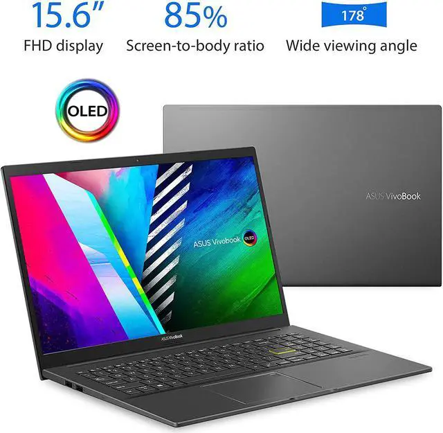 Alt view image 2 of 8 - ASUS VivoBook 15 OLED K513 Thin & Light Laptop, 15.6 OLED Display, Intel i5-1135G7 CPU, Intel Iris X Graphics, 12GB RAM, 512GB PCIe SSD, Fingerprint Reader, Windows 10 Home, Indie Black, K513EA-AB54