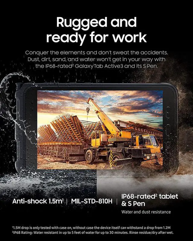 Alt view image 2 of 8 - Samsung Galaxy Tab Active3 Enterprise Edition 8” Rugged Multi Purpose Tablet |128GB & WIFI & LTE (UNLOCKED) | Biometric Security (SM-T577UZKGN14), Black