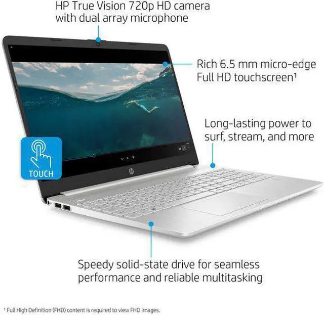Alt view image 3 of 4 - HP 15.6" FHD Touch, Intel Core i3-1115G4, 8GB RAM, 256GB SSD, Silver, Windows 10 (S mode), 15-dy2132wm