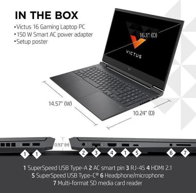 Alt view image 2 of 3 - HP Victus 16.1" FHD, AMD Radeon RX 5500M (4GB GDDR6 dedicated), 8GB RAM, 256GB SSD, Mica Silver, Windows 10 Home, 16-e0011wm Laptop Notebook