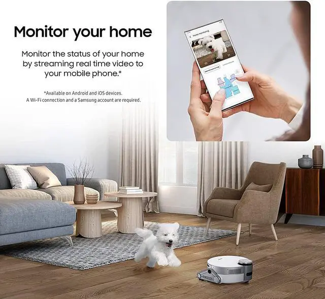 Alt view image 4 of 6 - SAMSUNG Jet Bot AI+ Robot Vacuum Cleaner, Object Recognition, Intelligent Cleaning, Clean Station, Touchless Dust Removal, Precise Navigation, Camera, White