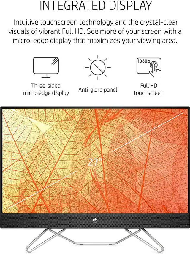 Alt view image 4 of 15 - HP 27 All-in-One Desktop, AMD Ryzen 5 5500U, 16 GB RAM, 512 GB SSD, Full HD IPS Touchscreen, Windows 11 Home, 4 USB Ports, Privacy Camera, Dual Mics, Wireless Keyboard and Mouse (27-cb0060, 2021)