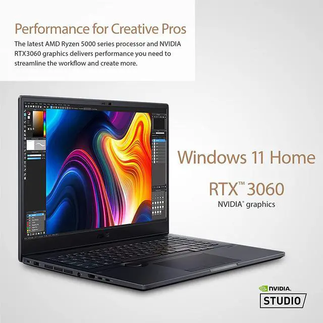 Alt view image 4 of 6 - ASUS ProArt StudioBook 16 Laptop, 16 2560x1600 120Hz Display, AMD Ryzen 7, 32GB DDR4, 1TB PCIe SSD, Nvidia Geforce RTX 3060, Windows 11 Home, H5600QM-AH78, Star Black