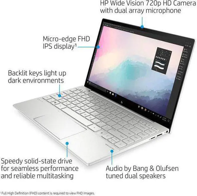 Alt view image 2 of 5 - HP Envy 13" FHD, i5-1135G7, 8GB RAM, 256 GB SSD, Silver, Windows 10, 13-ba1047wm
Laptop Notebook