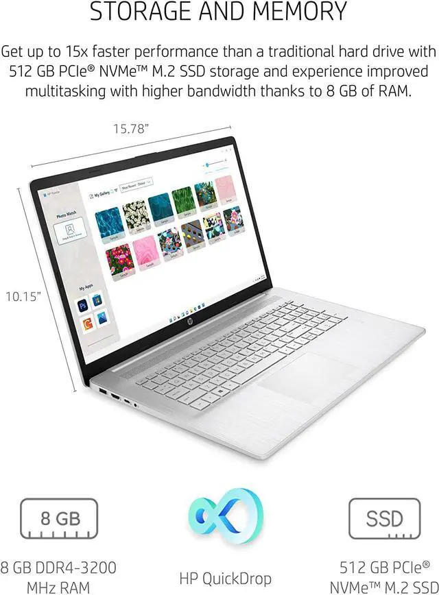 Alt view image 2 of 3 - HP 17 Laptop PC, 11th Gen Intel Core i5-1155G7, 8 GB RAM, 512 GB SSD Storage, 17.3-inch Full HD IPS Display, Windows 11 Home, Anti-Glare Screen, Long Battery Life, Webcam & Mics (17-cn1020nr, 2021)