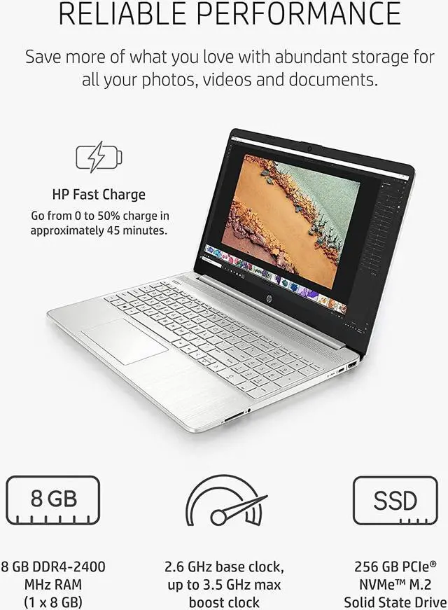 Alt view image 2 of 4 - HP 15 Laptop, AMD Ryzen 3 Processor, 8 GB RAM, 256 GB SSD, 15.6 Full HD Windows 10 Home in S Mode, Lightweight Computer With Webcam and Dual Mics, Work, Study, & Gaming (15-ef1050nr, 2021)