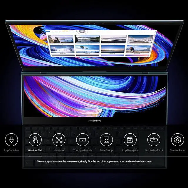 Alt view image 3 of 11 - ASUS ZenBook Pro Duo 15 OLED UX582 Laptop, 15.6 OLED 4K Touch Display, i7-12700H, 16GB, 1TB, GeForce RTX 3060, ScreenPad Plus, Windows 11 Home, Celestial Blue, UX582ZM-AS76T