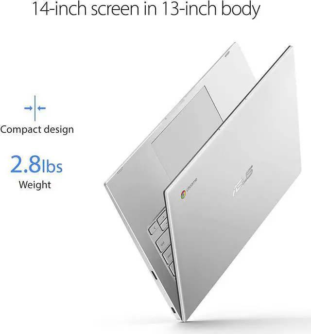 Alt view image 2 of 5 - ASUS Chromebook C425 Clamshell Laptop, 14" FHD 4-Way NanoEdge, Intel Core m3-8100Y Processor, 4GB RAM, 128GB eMMC Storage, Backlit KB, Silver, Chrome OS, C425TA-AS348F