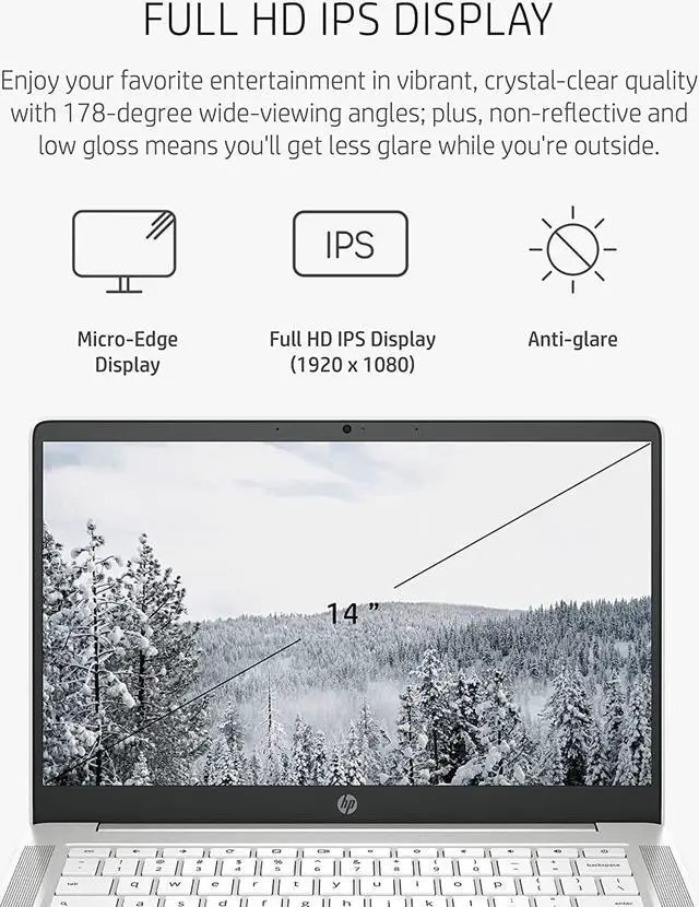 Alt view image 4 of 7 - HP Chromebook 14a Laptop, AMD 3015Ce Processor, 4 GB RAM, 32 GB eMMC Storage, 14-inch FHD IPS Display, Google Chrome OS, Anti-Glare Screen, Long-Battery Life (14a-nd0080nr, 2021, Ceramic White)