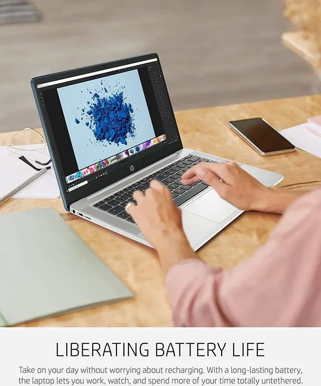 Alt view image 2 of 2 - HP Chromebook 14a Laptop, AMD 3015Ce Processor, 4 GB RAM, 32 GB eMMC Storage, 14-inch FHD IPS Display, Google Chrome OS, Anti-Glare Screen, Long-Battery Life (14a-nd0090nr, 2021, Forest Teal)