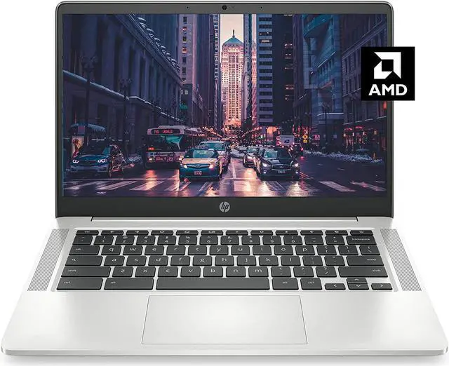 Main image of HP Chromebook 14a Laptop, AMD 3015Ce Processor, 4 GB RAM, 32 GB eMMC Storage, 14-inch FHD IPS Display, Google Chrome OS, Anti-Glare Screen, Long-Battery Life (14a-nd0070nr, 2021, Mineral Silver)