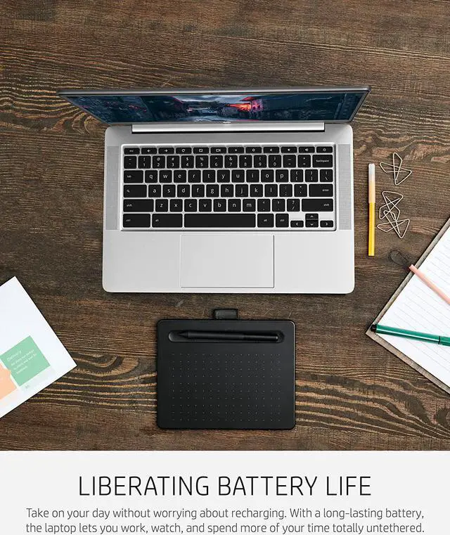 Alt view image 4 of 4 - HP Chromebook 14a Laptop, AMD 3015Ce Processor, 4 GB RAM, 32 GB eMMC Storage, 14-inch FHD IPS Display, Google Chrome OS, Anti-Glare Screen, Long-Battery Life (14a-nd0070nr, 2021, Mineral Silver)