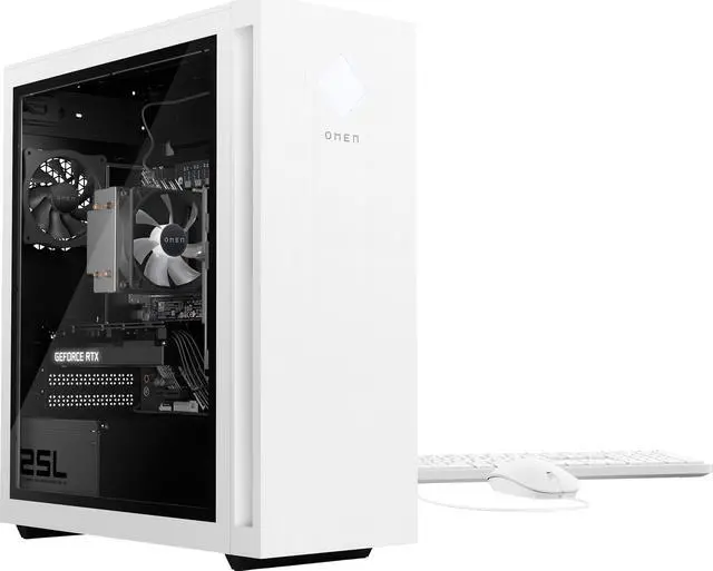 Main image of HP OMEN - 25L Gaming Desktop - AMD Ryzen 5 5600G - HyperX 8GB Memory - NVIDIA GeForce RTX 3050 - 512GB SSD - Ceramic White PC Computer