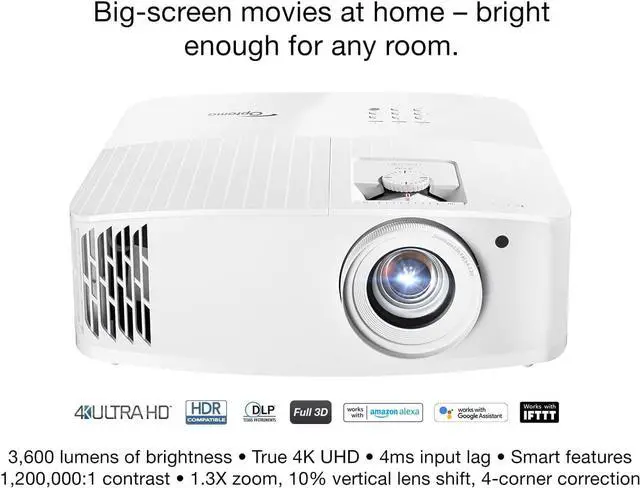 Alt view image 2 of 3 - Optoma UHD55 4K Ultra HD DLP Home Theater and Gaming Projector, Built-In Speaker