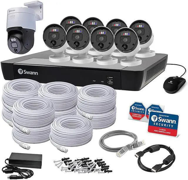 Main image of Swann - Enforcer 16-Channel, 9-Camera Indoor/Outdoor Wired 4K NVR Security System - White SONVK-16898081PT-US Surveillance