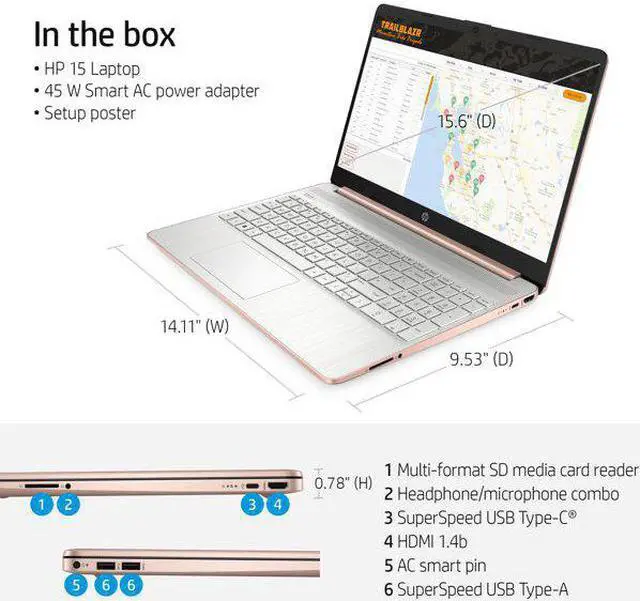 Alt view image 2 of 3 - HP 15.6" FHD Laptop, AMD Ryzen 5 5500U, 8GB RAM, 256GB SSD, Pale Rose Gold, Windows 11 Home, 15-ef2130wm Notebook PC Computer