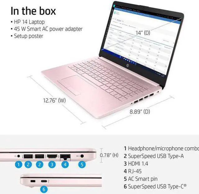 Alt view image 4 of 5 - HP Stream 14", Intel Celeron N4020, 4GB RAM, 64GB eMMC, Pink, Windows 11 (S mode) with Office 365 1-yr, 14-cf2112wm Laptop Notebook