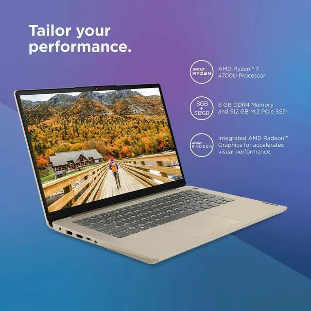 Alt view image 2 of 11 - Lenovo Ideapad 3 14" FHD Laptop, AMD Ryzen 7 5700U, 8GB RAM, 512GB SSD, Windows 11 Home, Sand, 82KT00VAUS