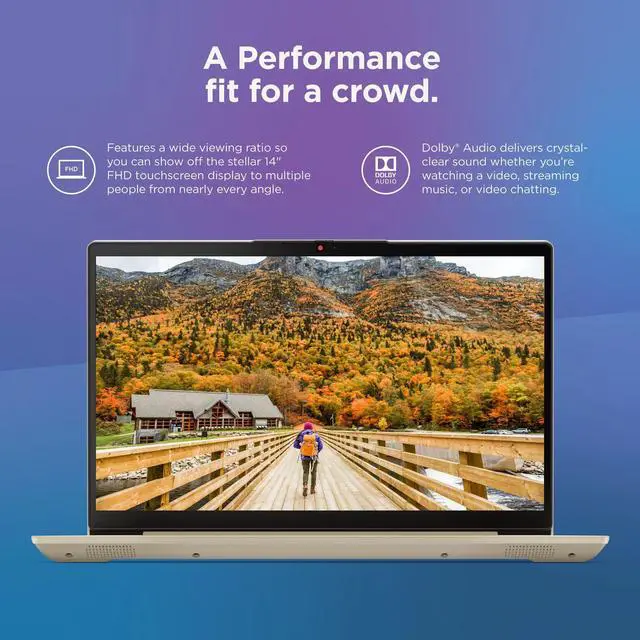 Alt view image 4 of 11 - Lenovo Ideapad 3 14" FHD Laptop, AMD Ryzen 7 5700U, 8GB RAM, 512GB SSD, Windows 11 Home, Sand, 82KT00VAUS