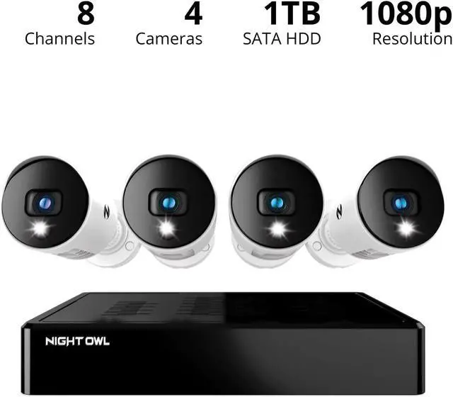 Main image of Night Owl Bluetooth 8 Channel DVR with 1TB Hard Drive, and 4 Wired 1080p HD Spotlight Security Cameras, Outdoor, HDMI Connector
Surveillance System