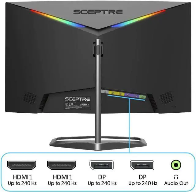 Alt view image 4 of 20 - Sceptre Curved 24.5-inch Gaming Monitor up to 240Hz 1080p R1500 1ms DisplayPort x2 HDMI x2 Blue Light Shift Build-in Speakers, Machine Black 2023 (C255B-FWT240)