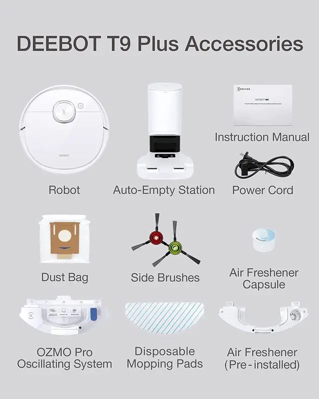 Alt view image 5 of 5 - ECOVACS DEEBOT T9+ Robot Vacuum and Mop Combo with Auto-Empty Station, Precision Laser Mapping, 3D Maps, Oscillating Mopping, 3000Pa Suction, Hands-Free Cleaning for Up to 60 days, Air Freshener