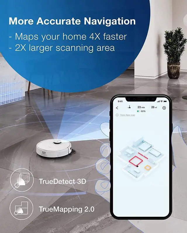 Alt view image 2 of 5 - ECOVACS DEEBOT T9+ Robot Vacuum and Mop Combo with Auto-Empty Station, Precision Laser Mapping, 3D Maps, Oscillating Mopping, 3000Pa Suction, Hands-Free Cleaning for Up to 60 days, Air Freshener