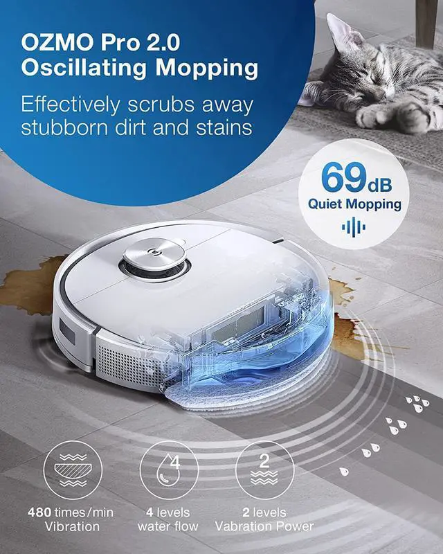 Alt view image 4 of 5 - ECOVACS DEEBOT T9+ Robot Vacuum and Mop Combo with Auto-Empty Station, Precision Laser Mapping, 3D Maps, Oscillating Mopping, 3000Pa Suction, Hands-Free Cleaning for Up to 60 days, Air Freshener